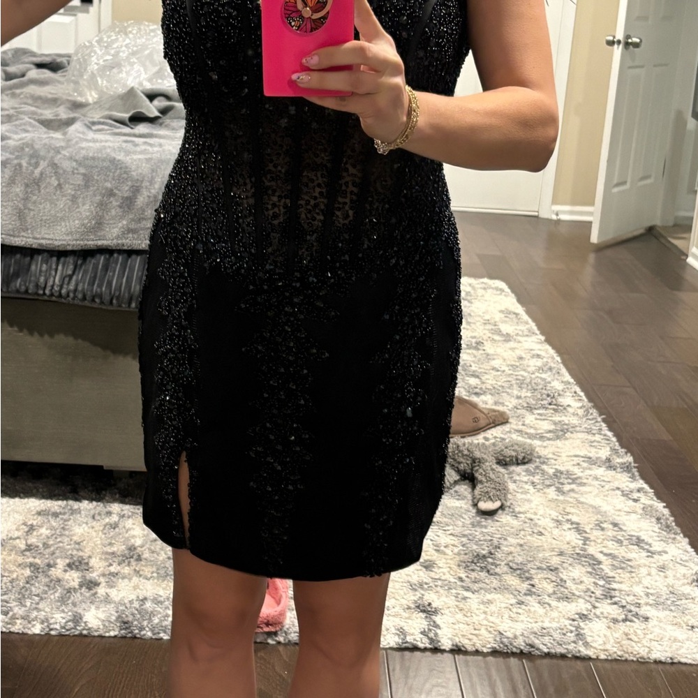 Black Mini Bodycon Sequin Cocktail Dress